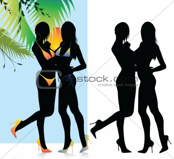 Beautiful Bikini Girls Silhouette Set