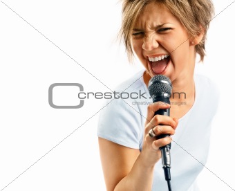 Girl Singing on white background