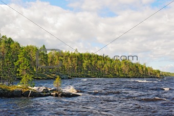 The strong wind  on northern lake 