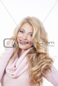 portrait of a beautiful young woman with blond hair - isolated on white