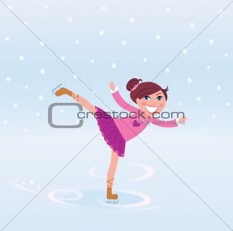 Young girl training ice figure skating