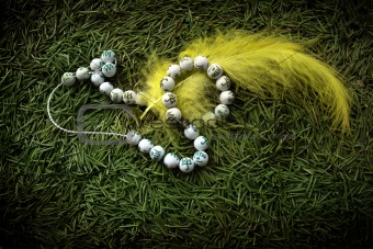Beads and yellow feather
