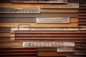 old wood wall with zinc sheet