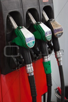 Close-up of hoses in a service station