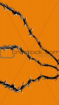 vector illustration of the barbed wire on orange background