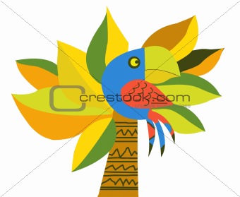 vector drawing of the parrot on palm