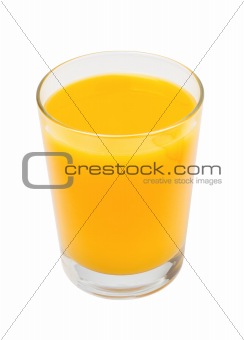 Glass of fresh juice from citrus fruit isolated on white