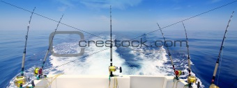 boat fishing trolling panoramic rod and reels blue sea