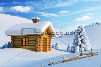 house in snow mountain 
