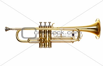 brass trumpet over white background