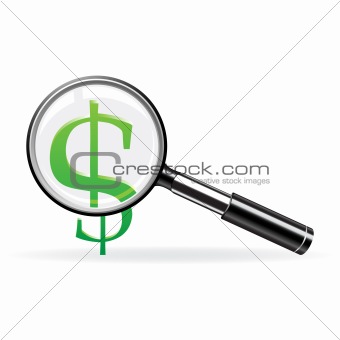 Magnifier and sign of dollar