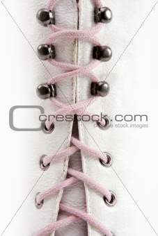 Closed white long boot pink thread