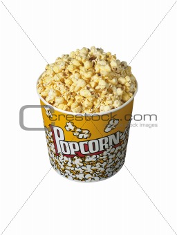 pop corn in caramel syrup in the paper box isolated on white bac