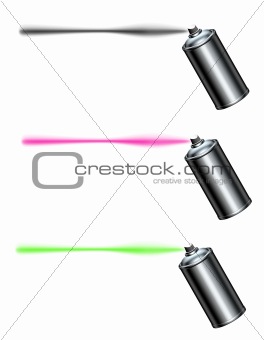 spray can spraying a line in black , pink and green