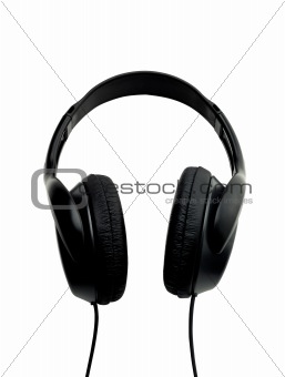 Black earphones isolated on the white background
