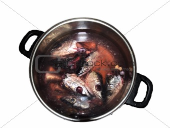 Fish heads in a pot