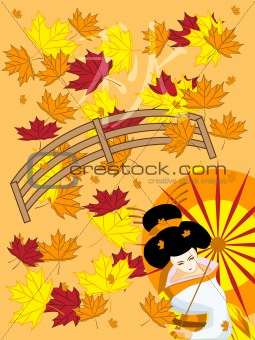 vector japanese geisha on autumn background