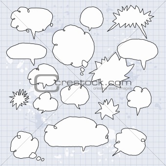 set of hand drawn speech and thought bubbles