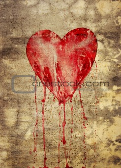 broken and bleeding heart on the wall