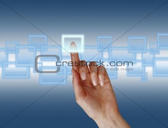 woman hand pushing a button on a touch screen interface 