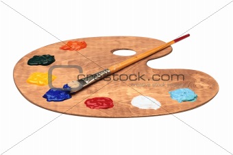 wooden palette with different colors isolated on white