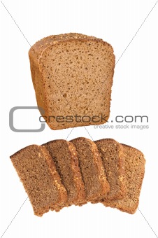 Slices of rye bread isolated on white background