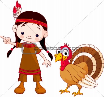 Thanksgiving Indian girl and turkey