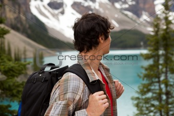 Man Looking at Mountain Lanscape
