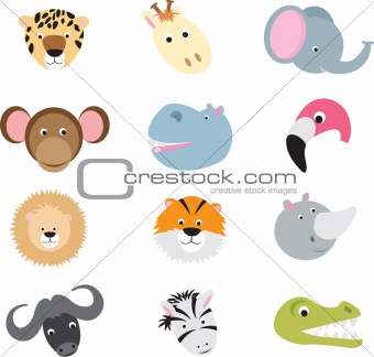 cute wild safari animal cartoon set