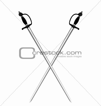 Illustration by two silver swords of white background