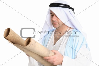 Biblical man reading scroll