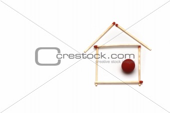 abstract house made of long match sticks isolated on white
