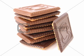 Stack of shortbread butter biscuits with chocolate