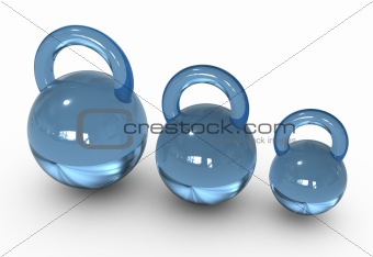 blue glass weights. barbell.