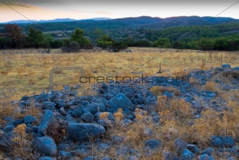 Rhodes. Greece. Evening view from the mountain into the valley