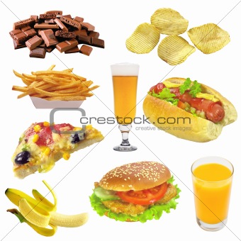 Set of fast food isolated on white