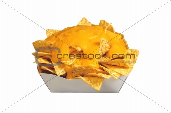 tasty potato chips with cheese isolated on white background