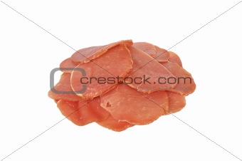 Tasty smoked meat isolated on white