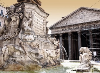 Pantheon with Fountain in Rome