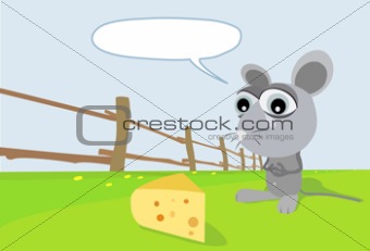 A toon mouse going for a piece of cheese.