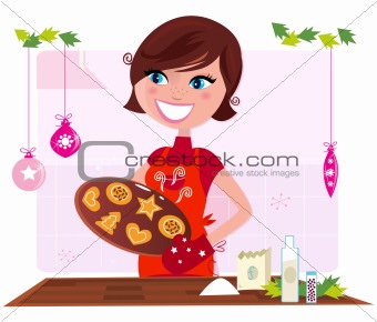 Cooking mother preparing christmas cookies in kitchen