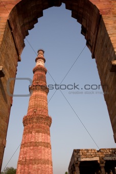 Qutab Minar  through arch, Delhi, India