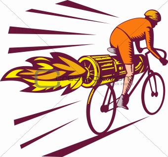 Cyclist racing with jet engine on bicycle
