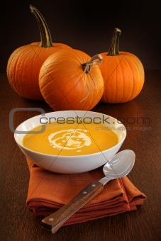 Delicious pumpkin soup with cream 