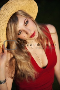 Woman with straw hat