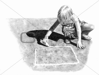 Freehand Drawing of Girl Playing Hopscotch