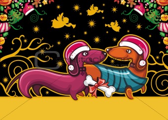 Christmas dachshund. Greeting card