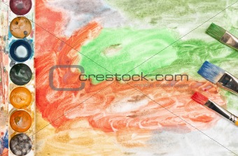 Abstract background with artists brushes 