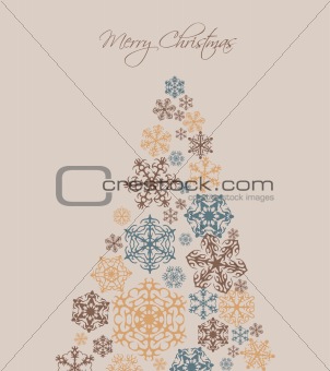 Christmas retro Tree with snowflake. Vector