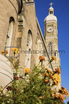 Flowers in front of St Stanislaus Catholic Church 